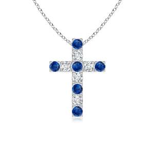 Pendentif croix en or 14 carats serti de saphirs bleus de 2 mm (0,27 carats) et de diamants de 0,18 carat, certifié IGI, fait main, pour Noël - Product Image 1
