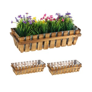 Set of 3 <b>Wooden</b> Flower Box Slatted Look Natural Eco-Friendly <b>Planter</b> Pot for <b>Garden</b> Balcony Decor Rustic Style Made in Vietnam - Product Image 1