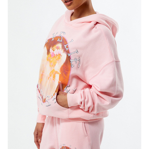 Sweat à capuche oversize rose pour femme en polaire avec motif cœur brodé et logo au dos, manches classiques, tenue décontractée d'automne - Product Image 3