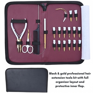 Kit d'outils professionnels tout-en-un pour extensions capillaires : pinces à micro-anneaux, pinces de dépose, coupe-keratine, ciseaux à boucles, pinces à clips - Product Image 3