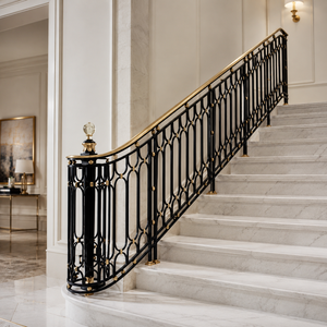 Barandilla de escalera ovalada negra y dorada con poste decorativo, balaustrada interior de lujo para escaleras de mármol - Product Image 3