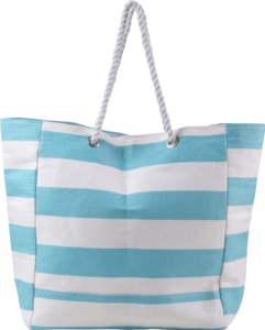Bolsa de playa blanca de algodón 100% con logotipo impreso personalizado con rayas azules para ir de compras-Bolsas promocionales - Product Image 1