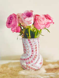 Vase à fleurs moderne en mosaïque écologique fait à la main, rose élégant, magnifique support décoratif pour la maison, le bureau, le salon - Product Image 5