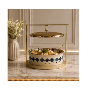 Recipiente para calentar comida de acero inoxidable y hierro con soporte de color negro, de alta calidad, para uso en hoteles y restaurantes. - Product Image 6
