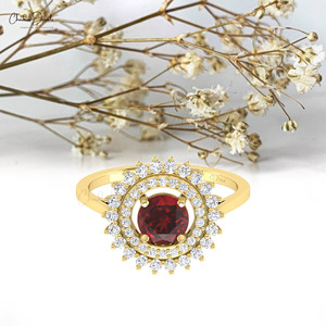 Chordia Jewels Natural 6mm Prong Set Red Garnet Halo <b>Ring</b> in 14k Fine Gold Diamond Cocktail <b>Ring</b> Perfect Gift for <b>Couple</b> - Product Image 6
