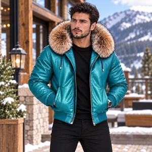 Chaqueta de Cuero de Lujo para Hombre, Estilo Bomber, con Capucha de Piel de Zorro, Cálida, Resistente al Viento, Ropa Exterior Informal de Invierno |   Chaqueta de Cuero para Hombre |   Chaqueta de cuero para hombre - Product Image 1