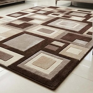 Modern Geometric Area Rug Abstract Square Pattern Tufted Woolen Carpet Neutral Brown Beige Living Room Bedroom Floor Decor Mat - Product Image 6