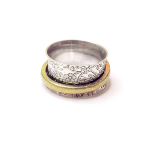 Anillo giratorio de banda ancha con textura floral de plata 925 hecho a mano, diseño de serpiente, joyería para uso diario - Product Image 2