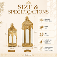 Ensemble de lanternes Fanoos marocaines en métal doré personnalisées en gros pour la décoration de l'Aïd et des mariages