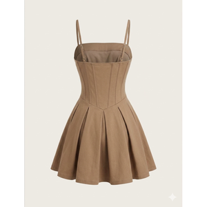 Vestido corto tipo corsé con acabado de gamuza y corte ajustado y acampanado, modelo The Everly, con busto atado, plisado, estilo skater, para mujer, con tirantes finos y escote corazón - Product Image 2