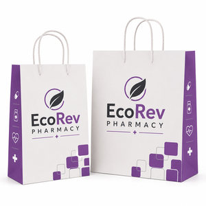 Bolsa de Papel Blanca de Lujo Reciclable EcoRev Pharmacy con Base Reforzada, Asas Retorcidas, Impresión Offset, Bolsa Ecológica para Medicamentos - Product Image 2