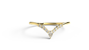 Anillo de boda en forma de V de oro de 18 quilates de lujo con diamantes de corte pera y redondo, anillo apilable, joyería fina para mujer - Product Image 1