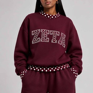 Zeta Vintage <b>Mock</b> <b>Neck</b> Crew <b>Neck</b> Cotton Fleece Sweatshirt Women Men Ladies Unisex Polka Dot Gingham Patch Chenille Patch - Product Image 2