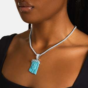 Collier Pendentif Visage de Jésus en Turquoise, Argent 925 Plaqué Rhodium, Couronne en Moissanite, Bijou Religieux Chrétien Unisexe avec Chaîne Maille Forçat - Product Image 4