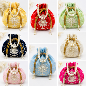 Sac Potli brodé magnifique de Jaipur avec poignée en perles pour cadeaux de mariage et cadeaux festifs - Article ménager économique - Product Image 2