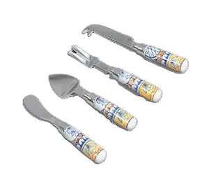 Set pisau keju mewah untuk pernikahan dan aksesori dapur dijual Stainless Steel Set 4 pisau keju dengan pegangan keramik