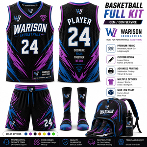 Warison Industries Custom Basketball Uniform Set Sublimation Print Unisex Adult Jersey Short Socks Backpack Set - Product Image 4