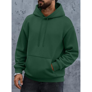 Sweat-shirt à capuche unisexe vert, coupe ample, style décontracté, en molleton de coton, avec poche, pour l'hiver, écologique - Product Image 3
