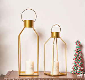 <b>Brass</b> Metal Candle Holder <b>Lantern</b> Stand with Dual Hanging Candles for Home Decoration - Product Image 4