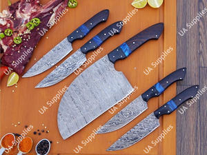 Juego de Cuchillos de Chef Profesionales de Acero de Damasco Hechos a Mano con Espiga Completa, para Deshuesar y Cortar Filetes, Ergonómicos, con Mango de Madera Wenge, para Barbacoa al Aire Libre - Product Image 2