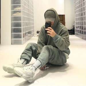 <b>Men</b> <b>Grey</b> Heavyweight Hoodie Oversized Fleece Pullover Plain Streetwear Drop Shoulder Hooded <b>Sweatshirt</b> Wholesale Bulk - Product Image 4