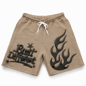 Shorts vintage en coton 100% avec impression 3D en relief, lavage à l'acide, en tissu French Terry - Product Image 3