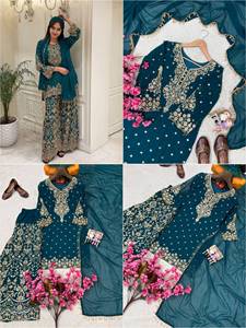 Conjunto de Traje Sharara Bordado para Mujer con Dupatta, Motivo Floral, Atuendo Tradicional de Verano para Bodas y Fiestas - Product Image 4