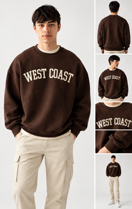 Sweat-shirt à col rond surdimensionné pour homme |   Sweat-shirt graphique marron de qualité supérieure |   Fabricant de pulls personnalisés avec logo, impression de lettres sur le haut - Product Image 2