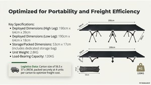 Modern Compact Foldable Adjustable Height <b>Camping</b> Bed Aluminium Frame for Hikers Outdoor Adventures Park Bedroom Hospital Use - Product Image 4