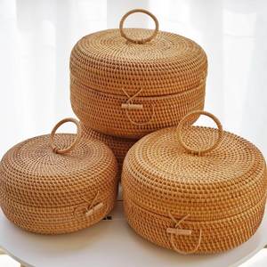 Cesta de Almacenamiento Rectangular Hecha a Mano de Ratán Ecológico con Tapa y Asa, Contenedor de Cocina Multiusos Moderno - Product Image 2