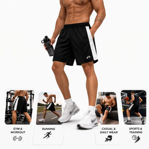 Pantalones Cortos Deportivos de Malla con Paneles en Contraste para Hombre, Transpirables, Ligeros, para Entrenamiento, Fabricación con Logotipo Personalizado - Product Image 4