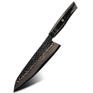 Cuchillos de cocina japoneses de 8'' de acero DAMASCUS con alto contenido de carbono, cuchillo de chef con mango de madera y resina. - Product Image 5