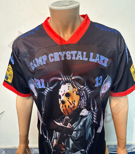 Maillot de football unisexe sublimé Camp Crystal Lake, col en V, manches courtes, maille respirante, grande taille, écologique, séchage rapide, adulte - Product Image 2