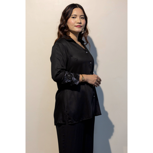 Camisa Formal de Algodón Giza Negra para Mujer, Marca Erica, Blusa Elegante de Primera Calidad para Oficina, Fabricante OEM al por Mayor - Product Image 4