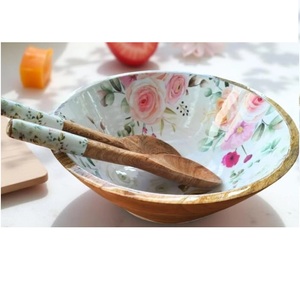 Novedad: Cuencos de madera con acabado esmaltado de grado alimenticio para restaurantes, con diseño de mango y adhesivo de madera. - Product Image 1