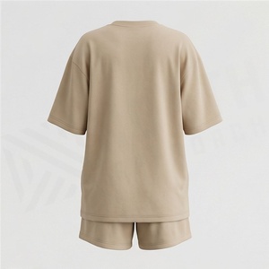 Ensemble de shorts en coton tricoté 2 pièces pour femmes avec imprimé flamme et éclairs, col rond, coupe ample, décontracté, pour le printemps et l'été - Product Image 2