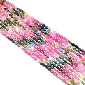 Perles ovales lisses en tourmaline multi-couleurs AAA+ 6x4mm, tourmaline pastèque naturelle, pierres semi-précieuses, perles en vrac pour la création de bijoux - Product Image 2