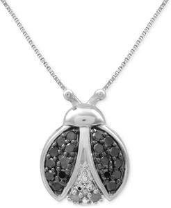 Kim cương đen (1/6 CT. T. W.) & Trắng kim cương giọng bọ rùa 18 "Mặt Dây chuyền vòng cổ trong sterling bạc hoặc 14k vàng-mạ Sterling - Product Image 1