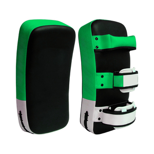 Green Black Kick Boxing Shin Guards Faux Leather Hook Loop Closure <b>Adjustable</b> <b>Strap</b> Unisex Martial Arts Training Gear - Product Image 1