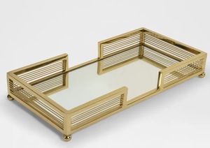Bandeja Decorativa Rectangular de Latón Dorado con Bordes Calados a Rayas y Patas de Bola para Almacenamiento de Cosméticos - Product Image 2