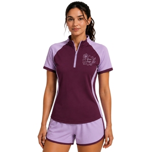 Ensemble de sport pour femme Plum And Lilac : T-shirt à demi-zip et short, séchage rapide, manches courtes, tenue de fitness, gym, tennis, personnalisable - Product Image 1