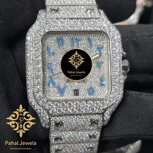 นาฬิกาข้อมือหรูหรา Pahal Jewels รุ่นกลไกฮิปฮอป ประดับเพชร ตัวเรือนสแตนเลสสตีลทรงเหลี่ยม กระจกแซฟไฟร์ ระบบออโตเมติก สำหรับผู้ชายและผู้หญิง พร้อมหน้าปัดแสดงวันที่ - Product Image 3