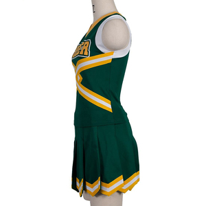 Robe de cheerleading bleue avec pompons et nœud pour cheveux, pour les spectacles des équipes de cheerleading, uniformes féminins avec design de logo personnalisé. - Product Image 6
