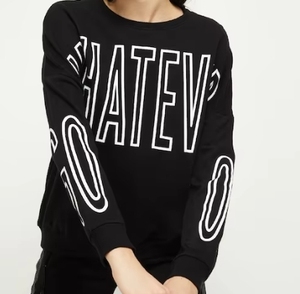 Sweat-shirt noir surdimensionné pour femme avec imprimé lettres blanches, épaules tombantes, manches longues, col rond, en coton tricoté, haut d'automne - Product Image 6