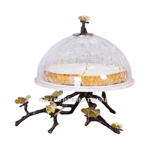 Two Tier Stainless Steel Snack <b>Cake</b> <b>Stand</b> With Designer Handle Exclusive Quality <b>Set</b> of 2 Golden Color Dessert <b>Cake</b> <b>Stand</b> - Product Image 2