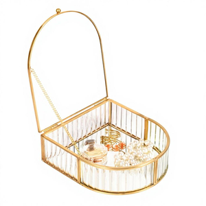 High Quality Customised Vintage Glass Jewelry Box <b>Mirror</b> Brass Metal Frame Decorative Object Portrait Pattern <b>Tabletop</b> Use - Product Image 1