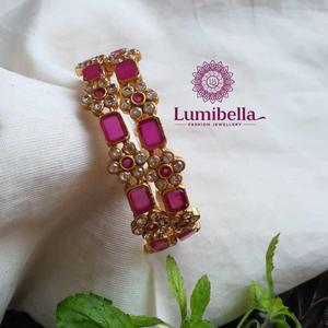 Gold Plated Artificial <b>Ruby</b> Bangles-Trendy Copper & Brass <b>Bracelets</b> for Engagement - Product Image 1