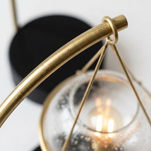 Handmade 42 cm Black <b>Brass</b> Glass Candle <b>Lantern</b> Vintage Off-Axis Silhouette Cantilever Orb Design for Home Decor - Product Image 4