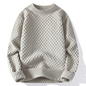 Pull décontracté pour homme en coton tricoté bleu à col rabattu, motif uni, coupe classique, automne, 100 % coton, anti-boulochage, en molleton - Product Image 2