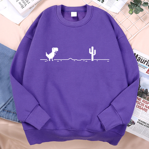 Sweat-shirt unisexe à col rond imprimé graphique de jeu Pixel Dinosaur Cactus, motif Chrome T-Rex Runner, coupe ample décontractée - Product Image 4